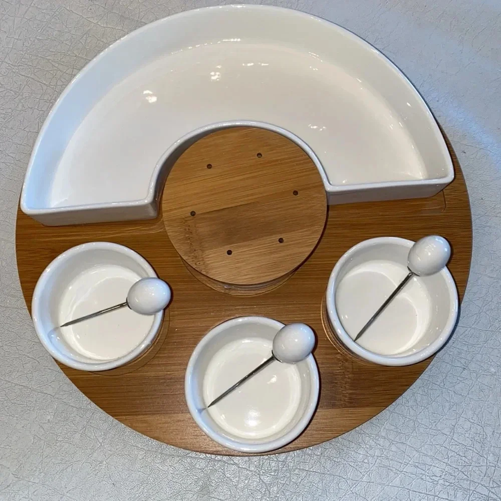 NWT Wood and China Symphony appetizer serving set 13pc